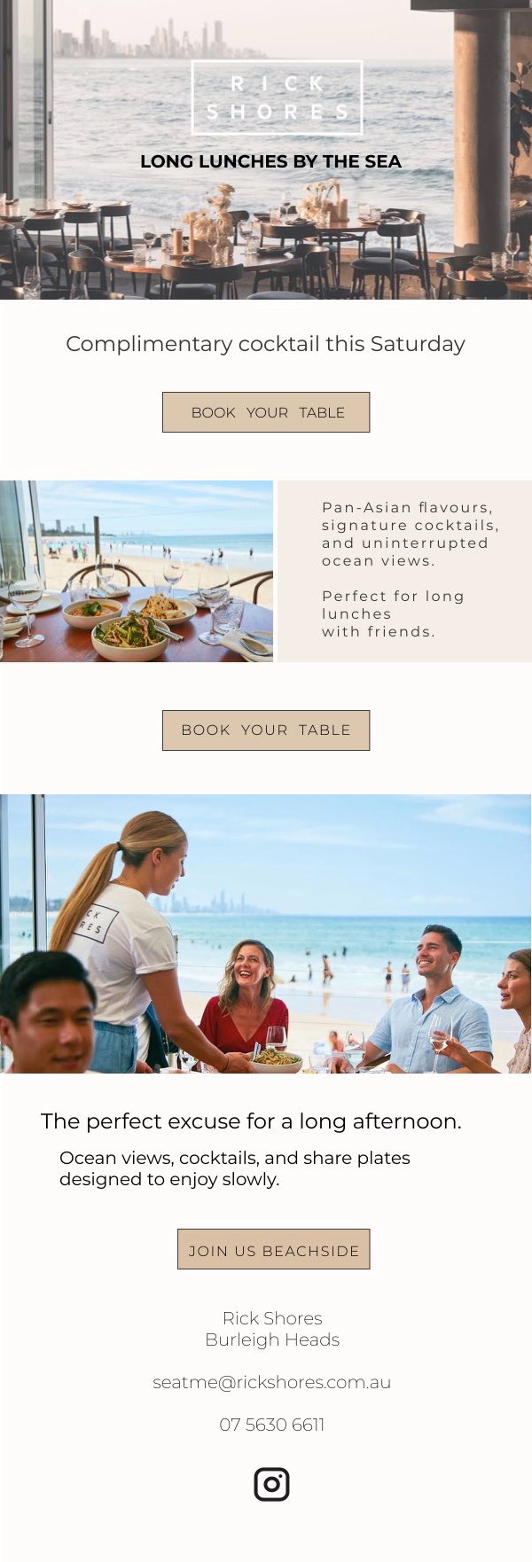 Rick Shores long lunches campaign email