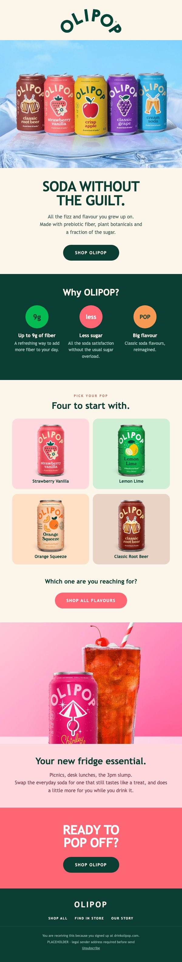 OLIPOP soda without the guilt campaign email
